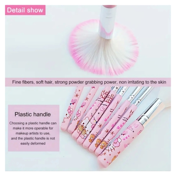 HELLO KITTY Professional 8pc Makeup Brush Set with Open & Close Rotating Case - Picture 6 of 14